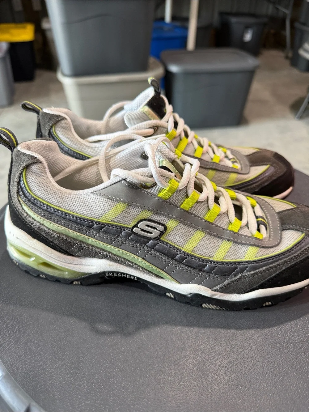 Skechers Gray and Neon Green Mesh Athletic Sneakers